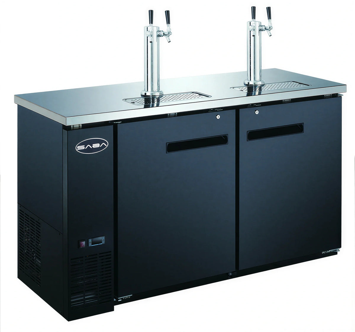 SABA SDD-24-60 Two-Section Direct Draw Beer Dispenser, 60-3/4 in W, 2 Half-Barrel Capacity, Black Exterior