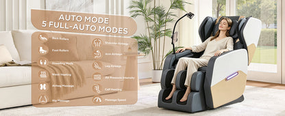 Gold+White Massage Chair Recliner with Zero Gravity and Full Body Air Pressure