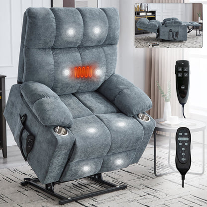 Grey Chenille Power Lift Recliner Chair with Massage - Grey