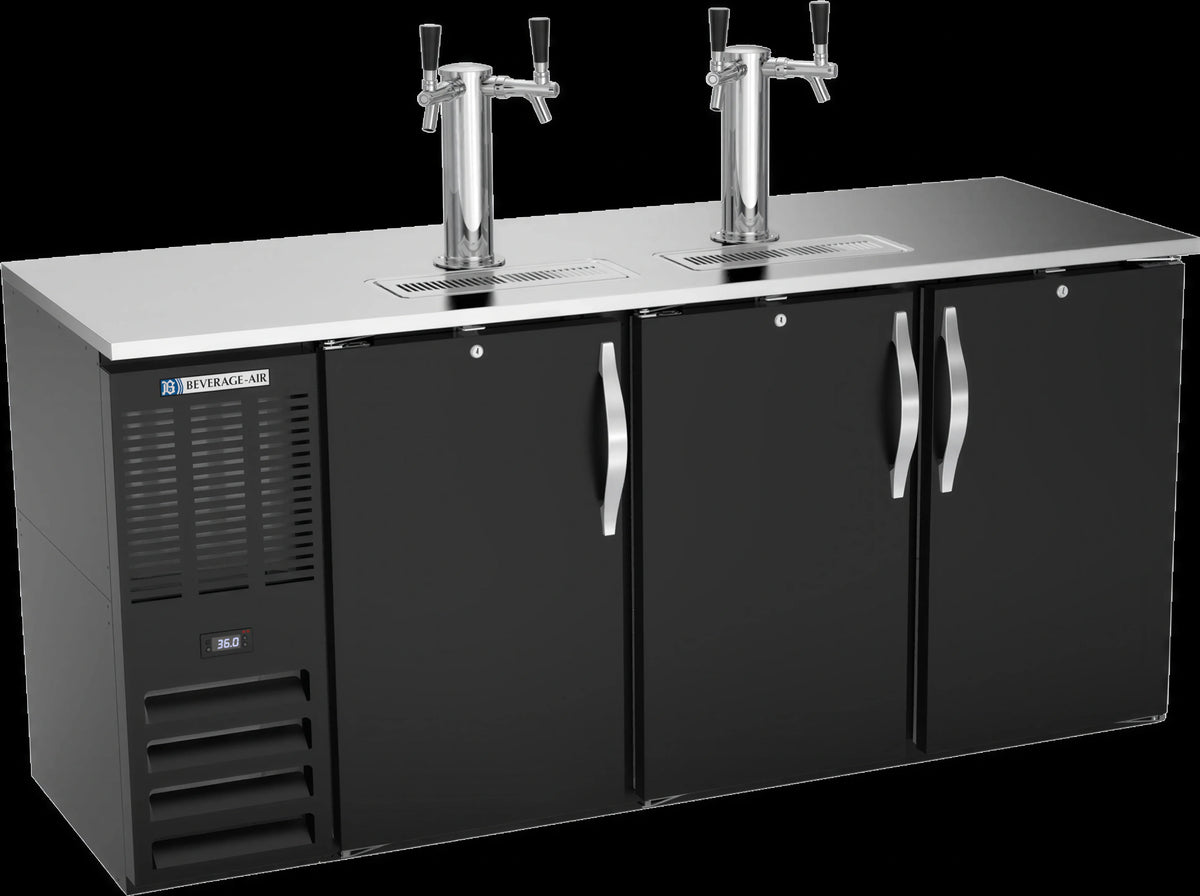 Beverage Air DDN72HC-B 72-Inch Direct Draw Beer Dispenser, 3-Keg Capacity, 4 Faucets, Black Exterior, Self-Contained R290 Refrigeration