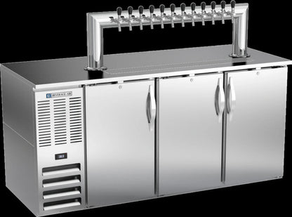 Beverage Air DD72HC-S-12T 72-Inch Three-Door Direct Draw Beer Dispenser with 12-Tap Tower, 3 Half-Keg Capacity, Stainless Steel Exterior