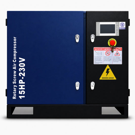 15HP Rotary Screw Air Compressor with LCD Controller - Dark Blue