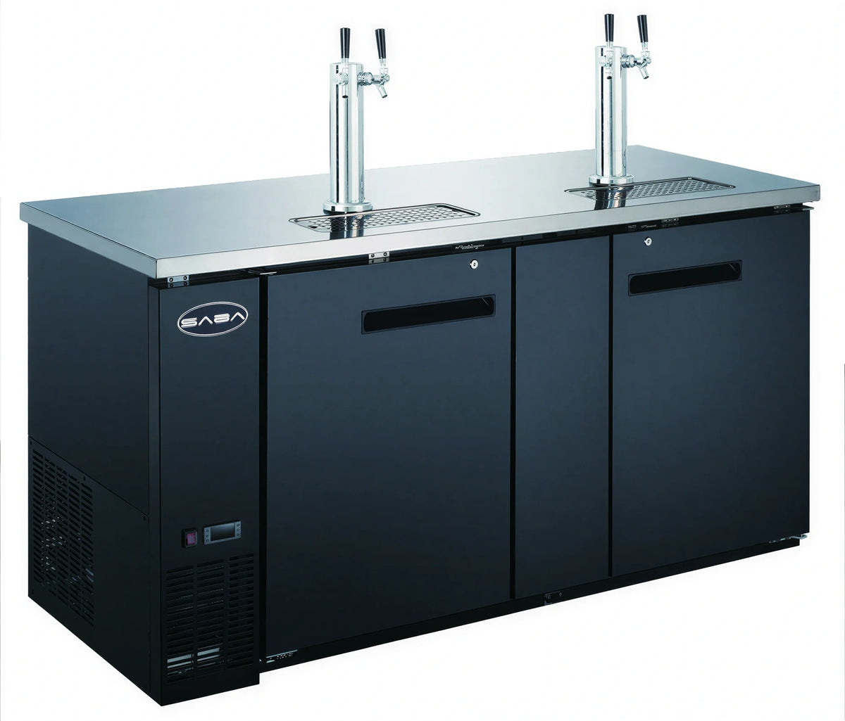 SABA SDD-27-69 Two-Section Draft Beer Dispenser, 3 Half-Barrel Capacity, 69-1/8 in W, Black Exterior, 2 Solid Doors