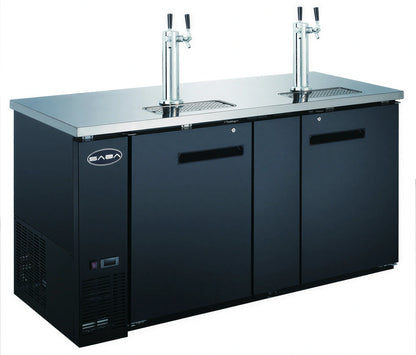 SABA SDD-27-69 Two-Section Draft Beer Dispenser, 3 Half-Barrel Capacity, 69-1/8 in W, Black Exterior, 2 Solid Doors