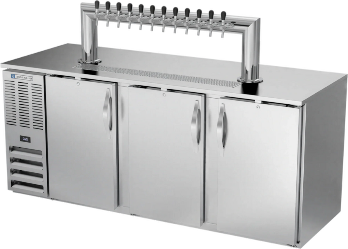 Beverage Air DD78HC-S-12T 78-Inch Direct Draw Beer Dispenser with 12-Tap Tower, Stainless Steel Exterior, and 4 Half-Keg Capacity