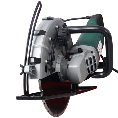 Portable Electric Corded Circular Concrete Saw 14" Wet / Dry Cutter 2600W Green Steel With Water Line & Guide Roller - Green
