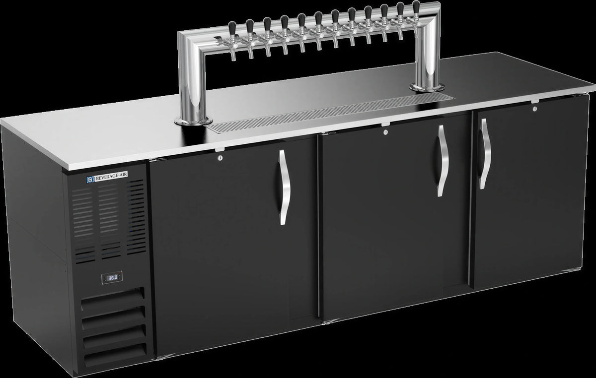 Beverage Air DD94HC-B-12T 94-Inch 3-Door Direct Draw Beer Dispenser with 12 Taps, 5 Half-Barrel Keg Capacity, Black Exterior