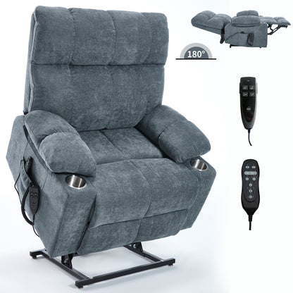 Grey Chenille Power Lift Recliner Chair with Massage - Grey