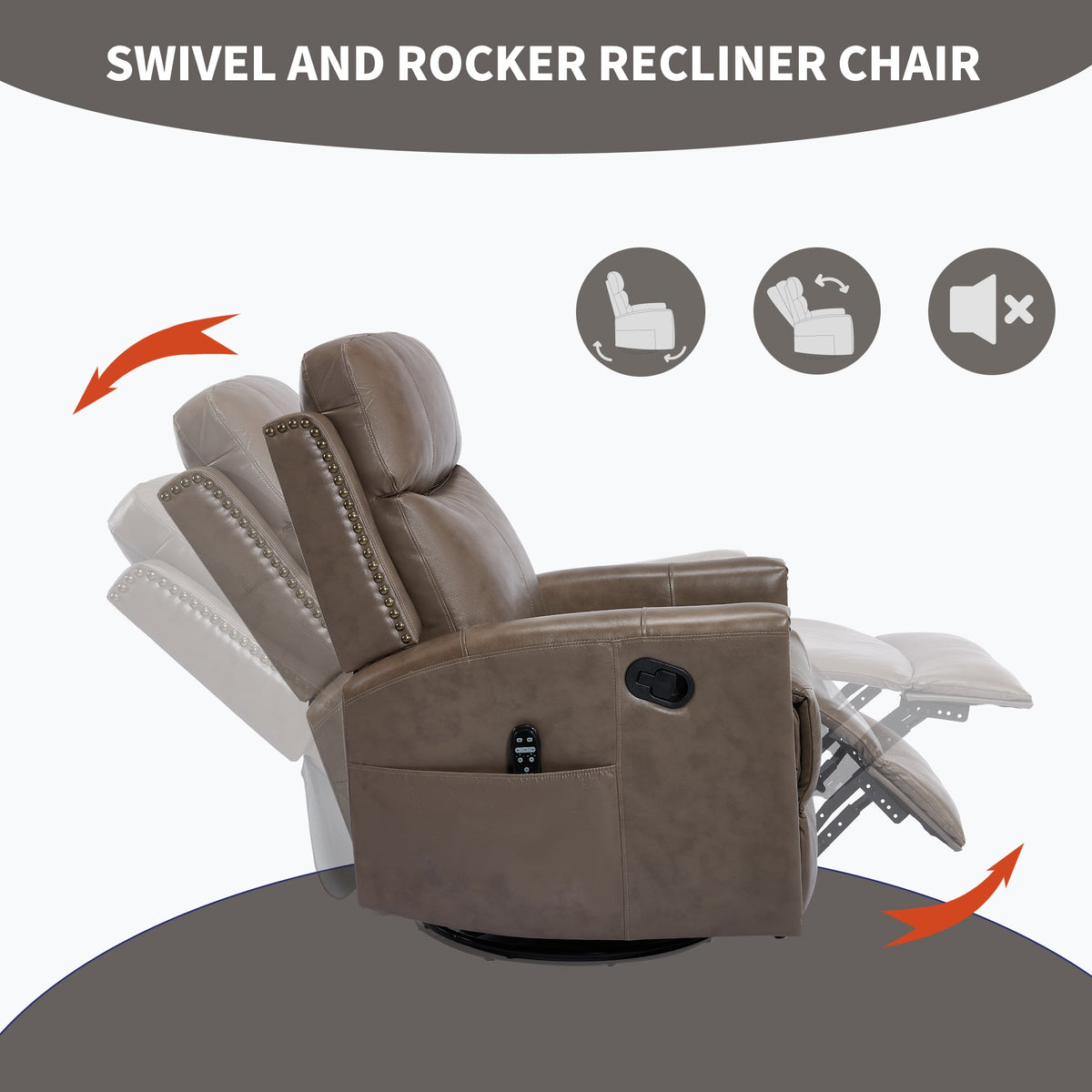 Camel Recliner Chair with Massage & Heat - Genuine Leather