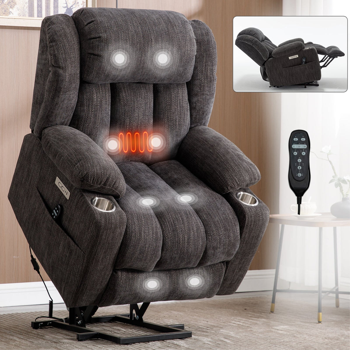 Chenille Power Lift Recliner Chair with Massage & Heating - Soft Chenille