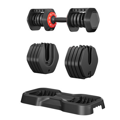 Adjustable dumbbell set, male and female 10 in 1 free dumbbell black rotating handle for quick adjustment (10 gears/55 pounds)