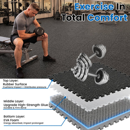 0.6 Inch Thick Gym Floor Mats with EVA Foam - Black