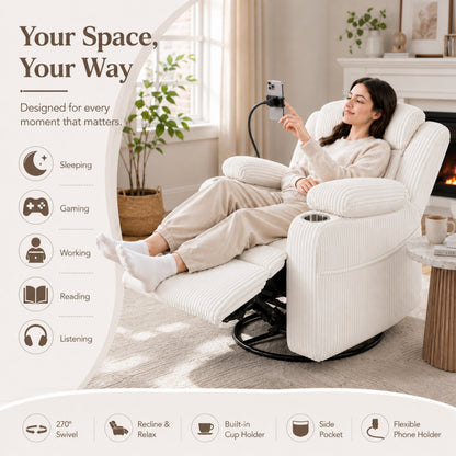 Electric Power Recliner Chair with Heat and Massage - Corduroy