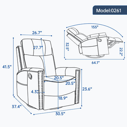 Camel Recliner Chair with Massage & Heat - Genuine Leather