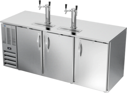 Beverage Air DD78HC-S 78-Inch Three-Door Flat-Top Direct-Draw Beer Dispenser, 4 Kegs, 2 Dual-Faucet Towers, Stainless Steel