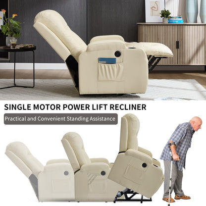 Beige PU Power Lift Recliner Chair with Massage & Heating - Infinite Position