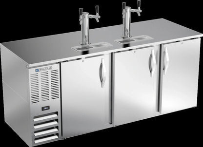 Beverage Air DD78HC-S 78-Inch Three-Door Flat-Top Direct-Draw Beer Dispenser, 4 Kegs, 2 Dual-Faucet Towers, Stainless Steel