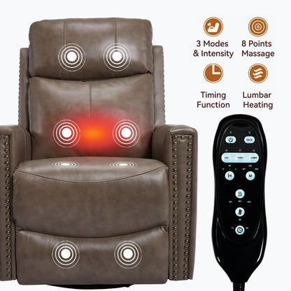 Camel Recliner Chair with Massage & Heat - Genuine Leather