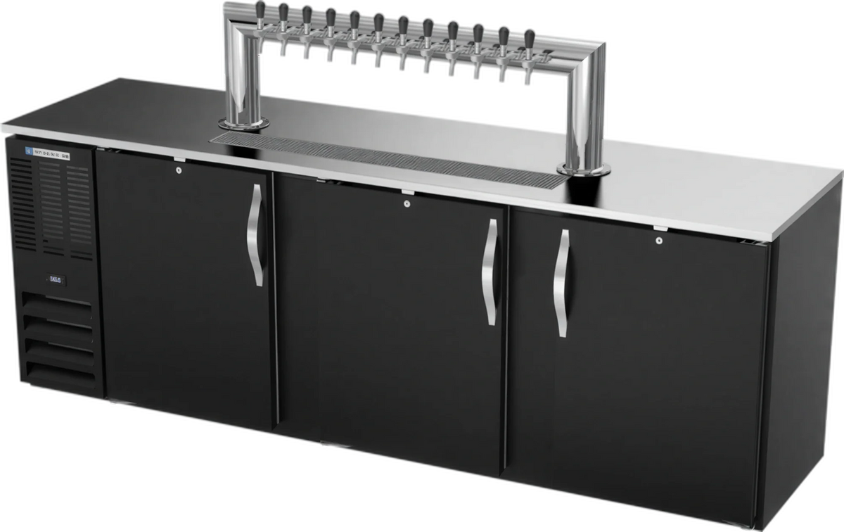 Beverage Air DDN94HC-B-12T 94-Inch Direct Draw Beer Dispenser, 12-Tap Tower, 5 Half-Keg Capacity, 3 Solid Doors, Black Exterior