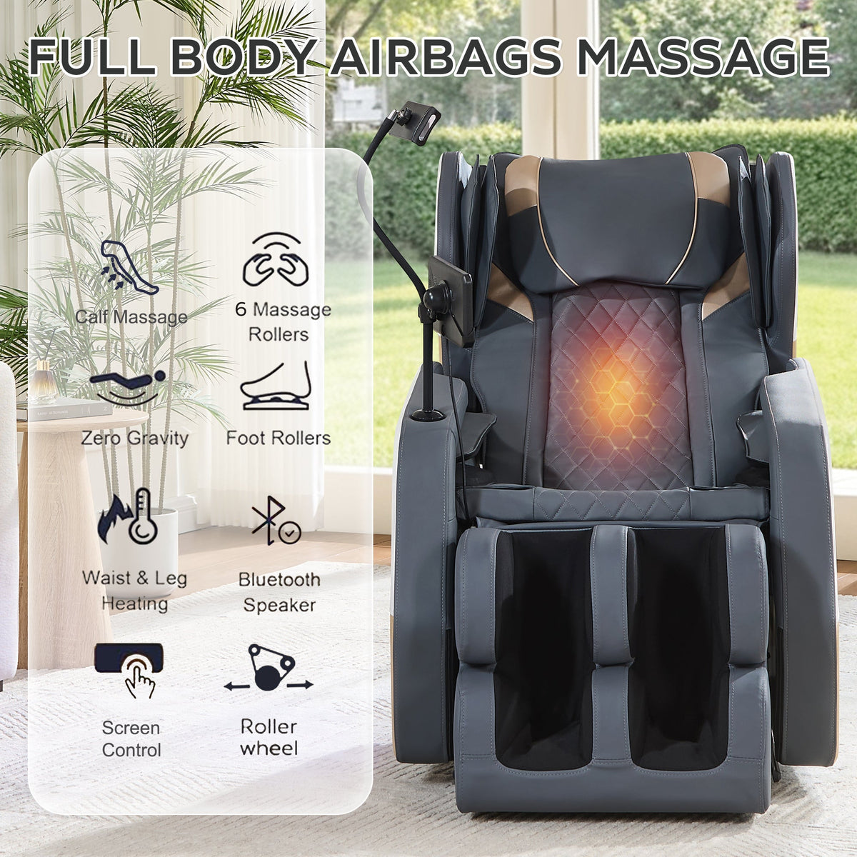 Gold+White Massage Chair Recliner with Zero Gravity and Full Body Air Pressure