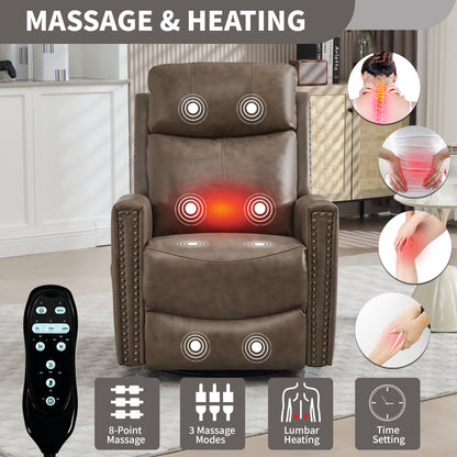 Camel Recliner Chair with Massage & Heat - Genuine Leather