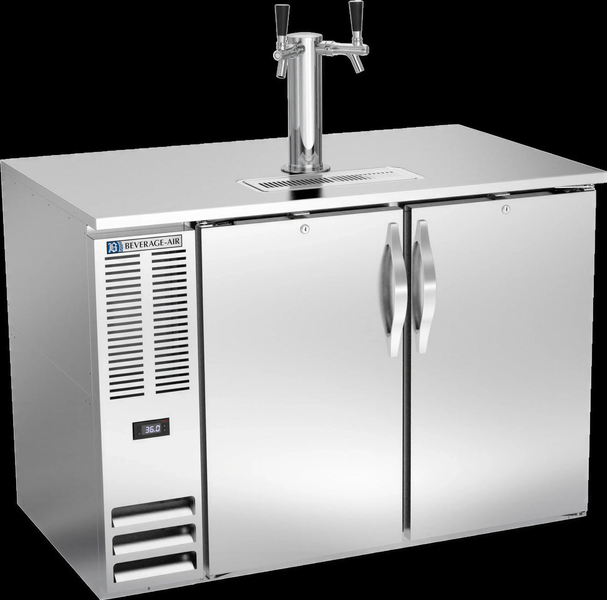 Beverage Air DD48HC-S 48-Inch Direct Draw Beer Dispenser, 2 Half-Barrel Kegs, Stainless Steel, Dual-Faucet Tower