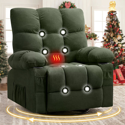 Massage Swivel Recliner Chair with Vibration Massage and Lumbar Heating - Green or Brown