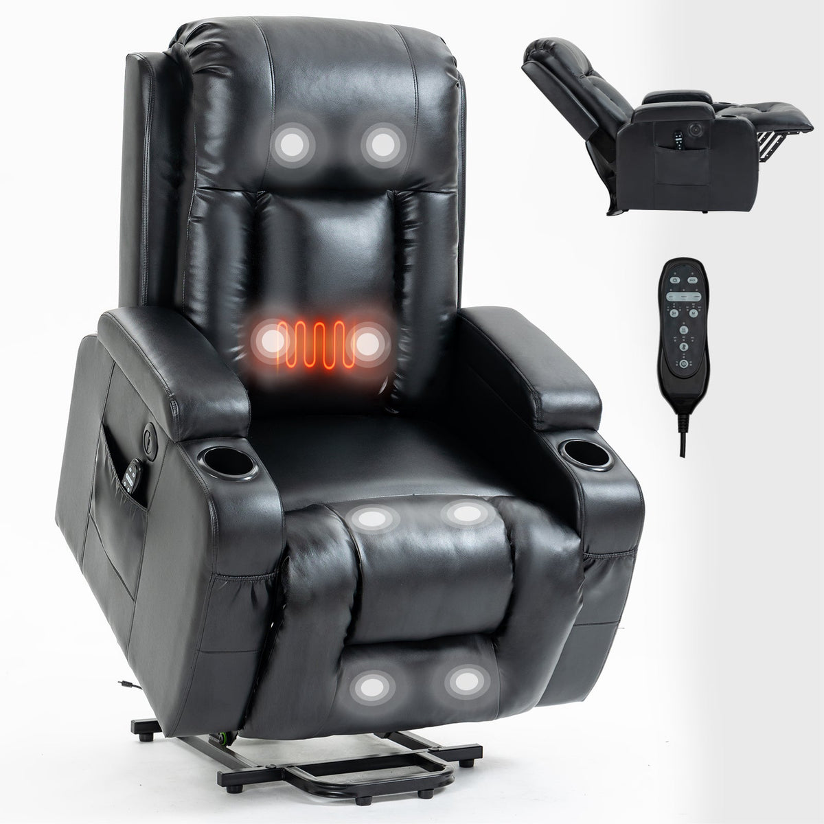 Infinite Position Power Lift Recliner Chair with Massage – Black