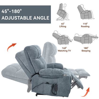 Grey Chenille Power Lift Recliner Chair with Massage - Grey