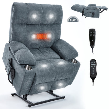 Grey Chenille Power Lift Recliner Chair with Massage - Grey
