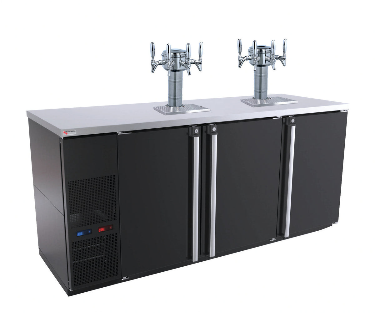 Micro Matic Pro-Line MBB78BC-E-B 80-Inch Dual-Temperature Three-Section Beverage Station Beer Dispenser, 12-Keg, 8-Faucet, Black Exterior