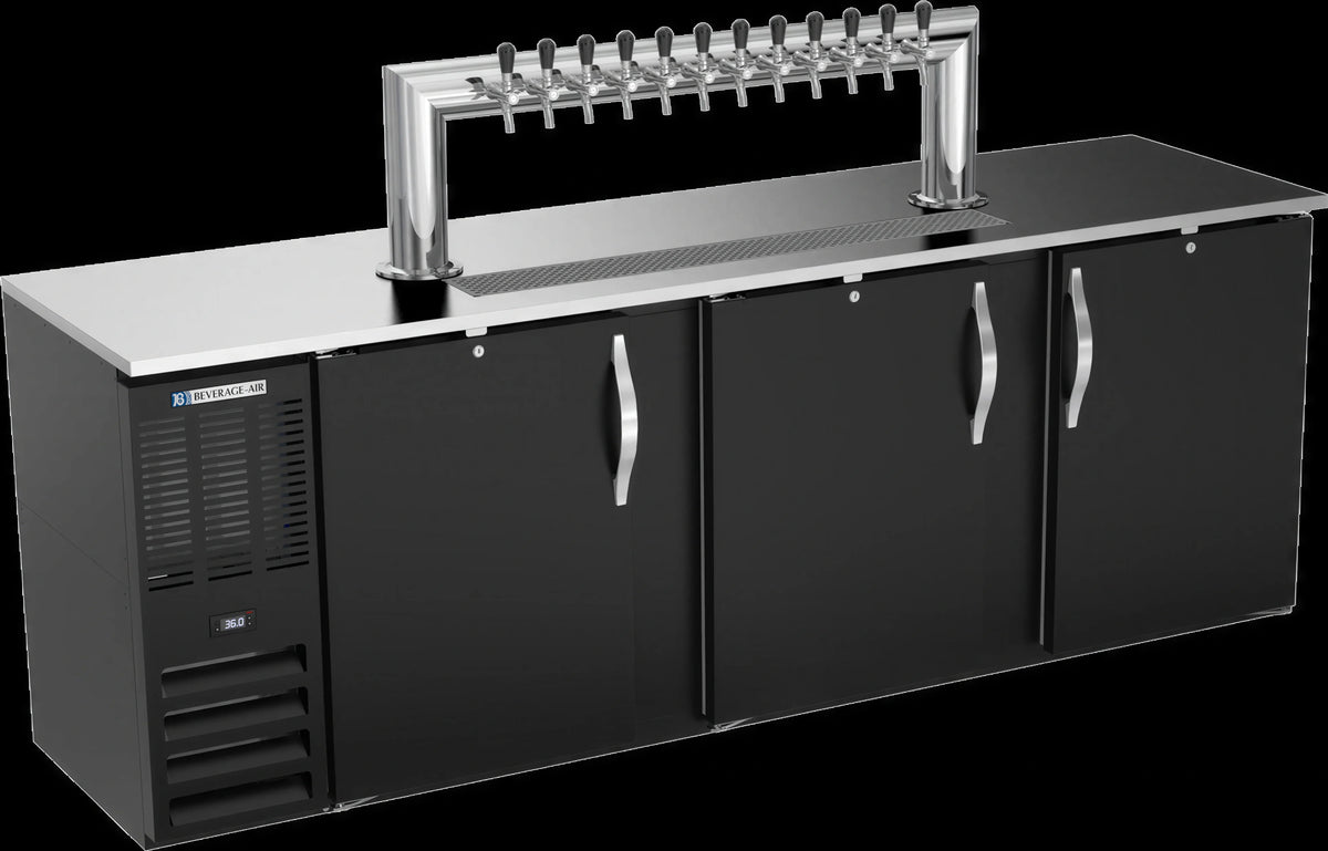 Beverage Air DDN94HC-B-12T 94-Inch Direct Draw Beer Dispenser, 12-Tap Tower, 5 Half-Keg Capacity, 3 Solid Doors, Black Exterior