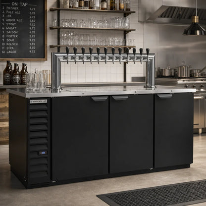 Beverage Air DD78HC-B-12T 78-Inch Direct Draw Beer Dispenser, 12-Tap Tower, 4 Half-Keg Capacity, 3 Doors, Black Exterior