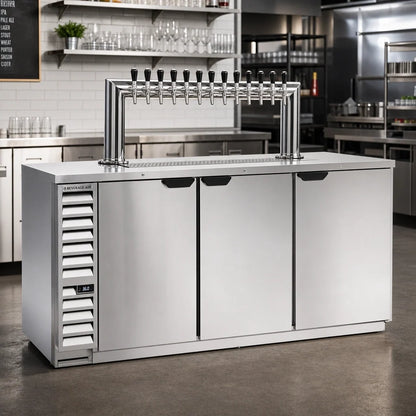 Beverage Air DD78HC-S-12T 78-Inch Direct Draw Beer Dispenser with 12-Tap Tower, Stainless Steel Exterior, and 4 Half-Keg Capacity