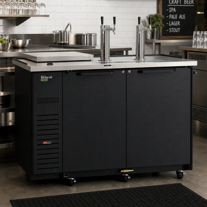 Turbo Air Super Deluxe TCB-2SBD-N6 Club Top Beer Dispenser, 2 Half-Barrel Capacity, Black Exterior, 2 Beer Towers