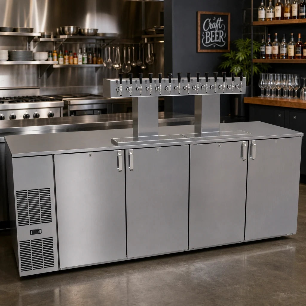 Glastender C1FB92-DD 92-Inch Four-Section Draft Beer Dispenser, Front-Serviced, Self-Contained R290 Refrigeration