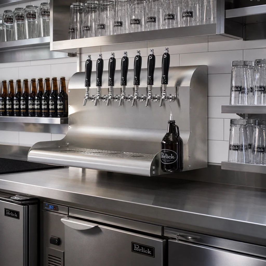 Perlick 4076BK7 7-Faucet Wall-Mount Glycol-Cooled Stainless Steel Draft Beer Dispensing Tower