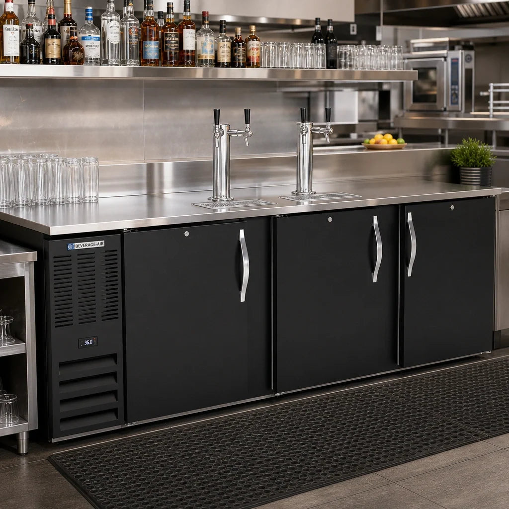 Beverage Air DD94HC-B 94-Inch Direct Draw Beer Dispenser, 5 Half-Barrel Kegs, Dual-Faucet Towers, Black Exterior