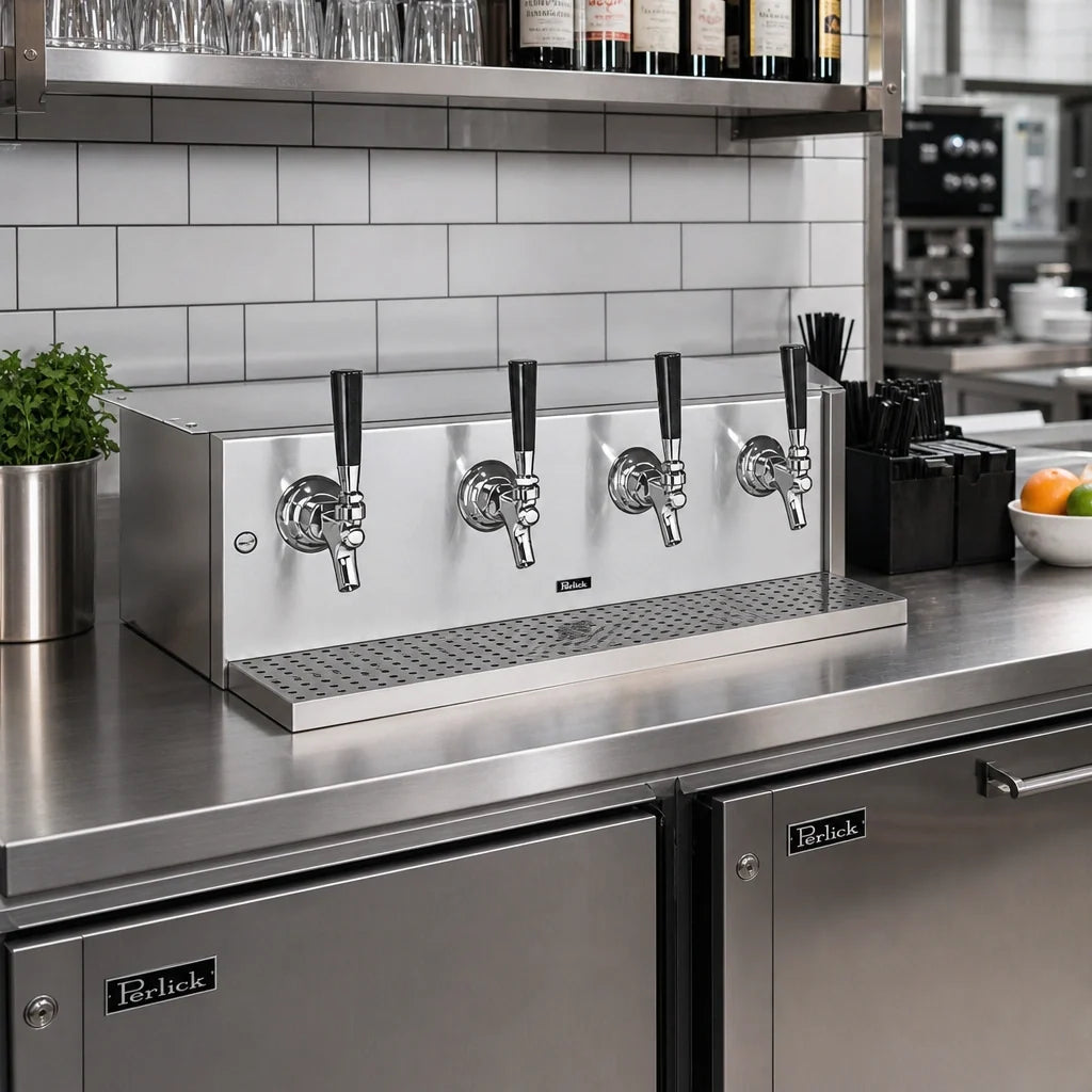 Perlick 4040A4B-BTM Underbar Glycol-Cooled Draft Beer Dispenser, 4-Faucet, Stainless Steel, 14-Inch Wide