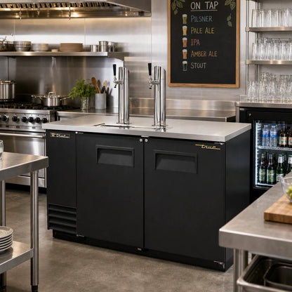 True General Foodservice TDD-2-HC Direct Draw Beer Dispenser, 2 Half-Barrel Kegs, Flat Top, 2 Columns, Black Exterior