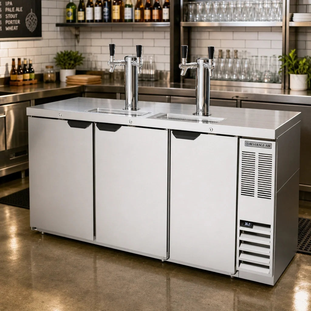 Beverage Air DD72HC-S 72-Inch Direct Draw Beer Dispenser, 3 Half-Barrel Keg Capacity, Dual Faucet Towers, Stainless Steel