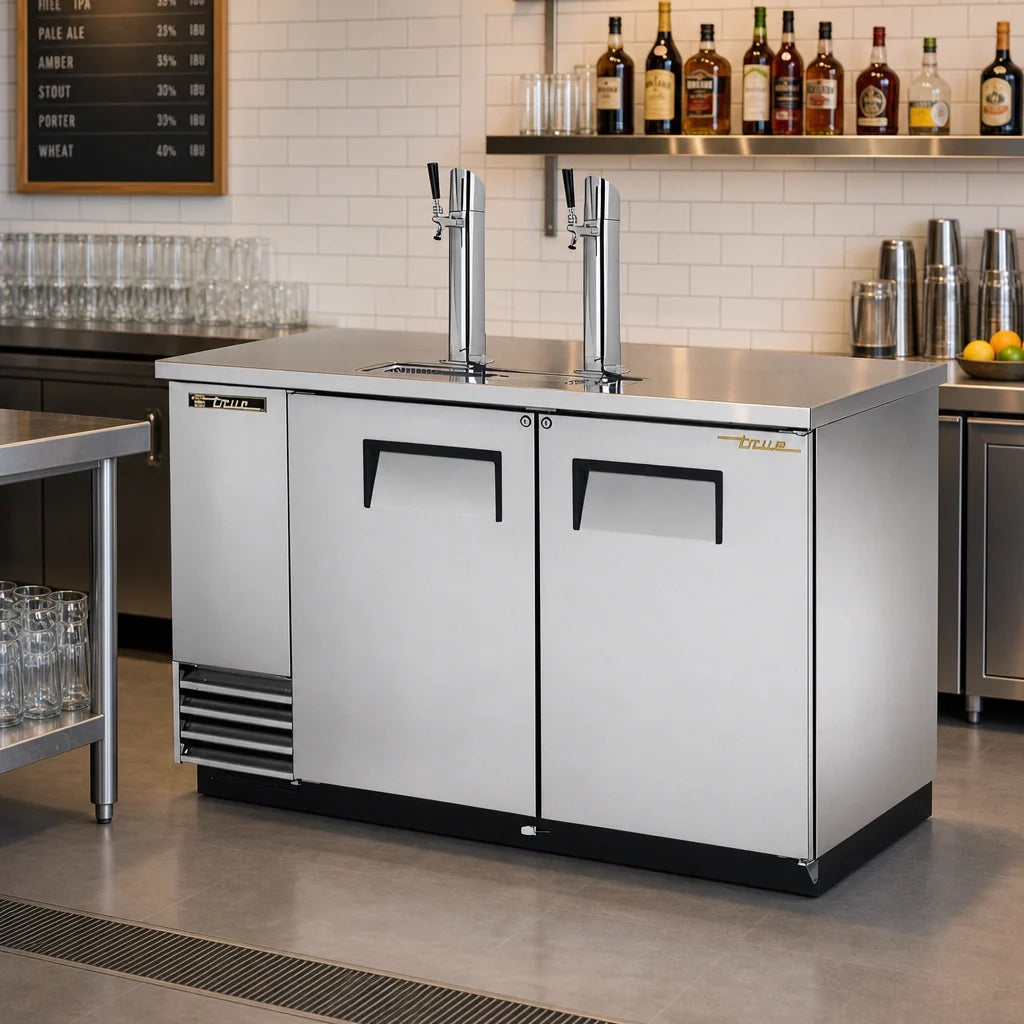 True General Foodservice TDD-2-S-HC Two-Column Direct Draw Beer Dispenser, 2 Half-Barrel Keg Capacity, Stainless Steel