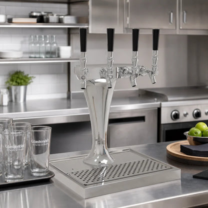 Glastender CBT-4-MF 4-Faucet Countertop Air-Cooled Direct-Draw Draft Beer Dispensing Tower, Mirror Finish Stainless Steel