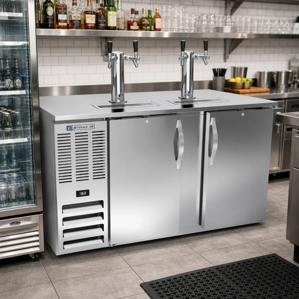 Beverage Air DD58HC-S 58-Inch Stainless Steel Direct Draw Beer Dispenser, 3-Keg Capacity, Dual Towers