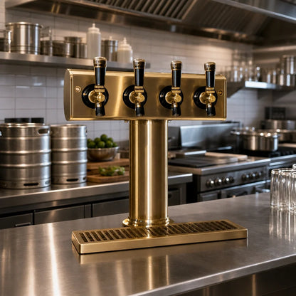 Eagle Group Spec-Bar BT4B-DT Brass 4-Faucet Countertop Beer Dispenser with Drip Tray, 16-Inch Working Height, Air-Cooled