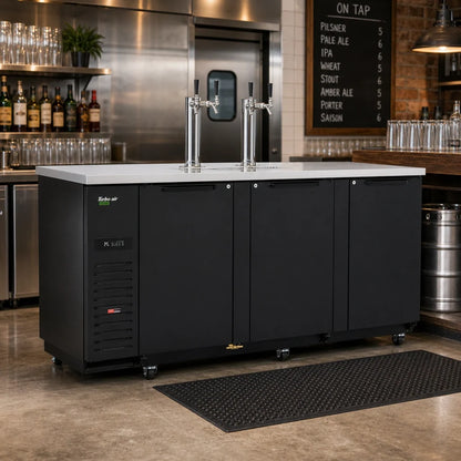 Turbo Air Super Deluxe TBD-4SBD-N Freestanding Beer Dispenser, 4 Half-Barrel Keg Capacity, 2 Columns, 4 Faucets, Black Exterior