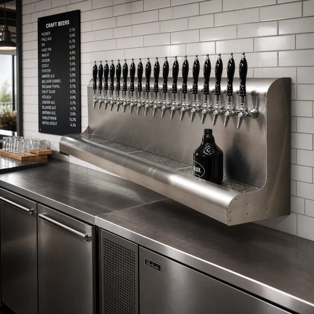 Perlick 3076-18 Wall-Mounted Modular Draft Beer Dispensing Tower, Air-Cooled, 18 Faucets, Stainless Steel