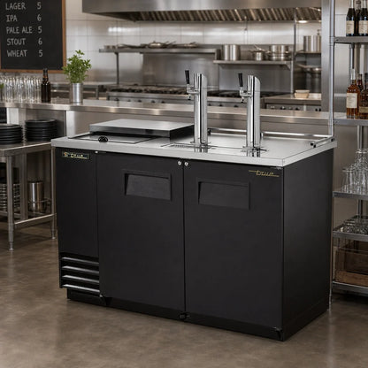 True General Foodservice TDD-2CT-HC Club Top Direct Draw Beer Dispenser, 2 Half-Barrel Capacity, 2 Columns, Black Exterior