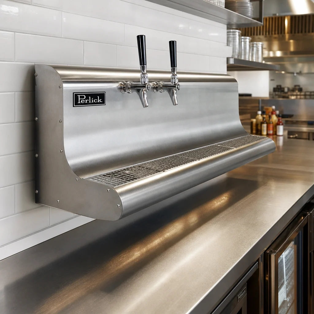 Perlick 4076DN2 2-Faucet Wall-Mount Draft Beer Dispensing Tower, Glycol-Cooled, Stainless Steel