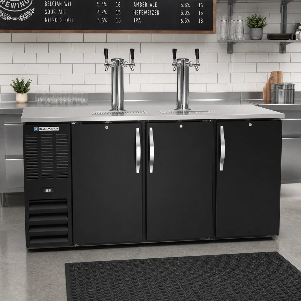 Beverage Air DDN72HC-B 72-Inch Direct Draw Beer Dispenser, 3-Keg Capacity, 4 Faucets, Black Exterior, Self-Contained R290 Refrigeration